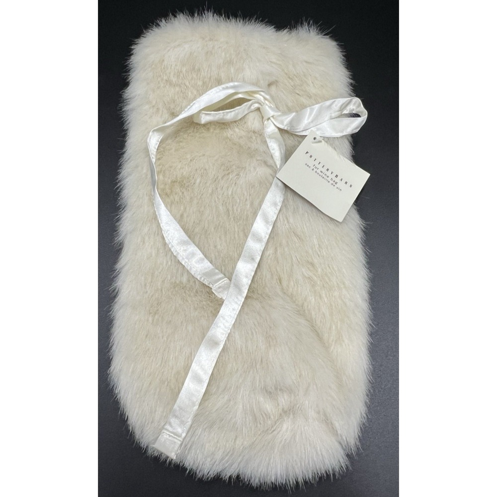 Pottery Barn  Faux Fur Wine Bag Holder Liquor Sleeve Cream 13" Tall New